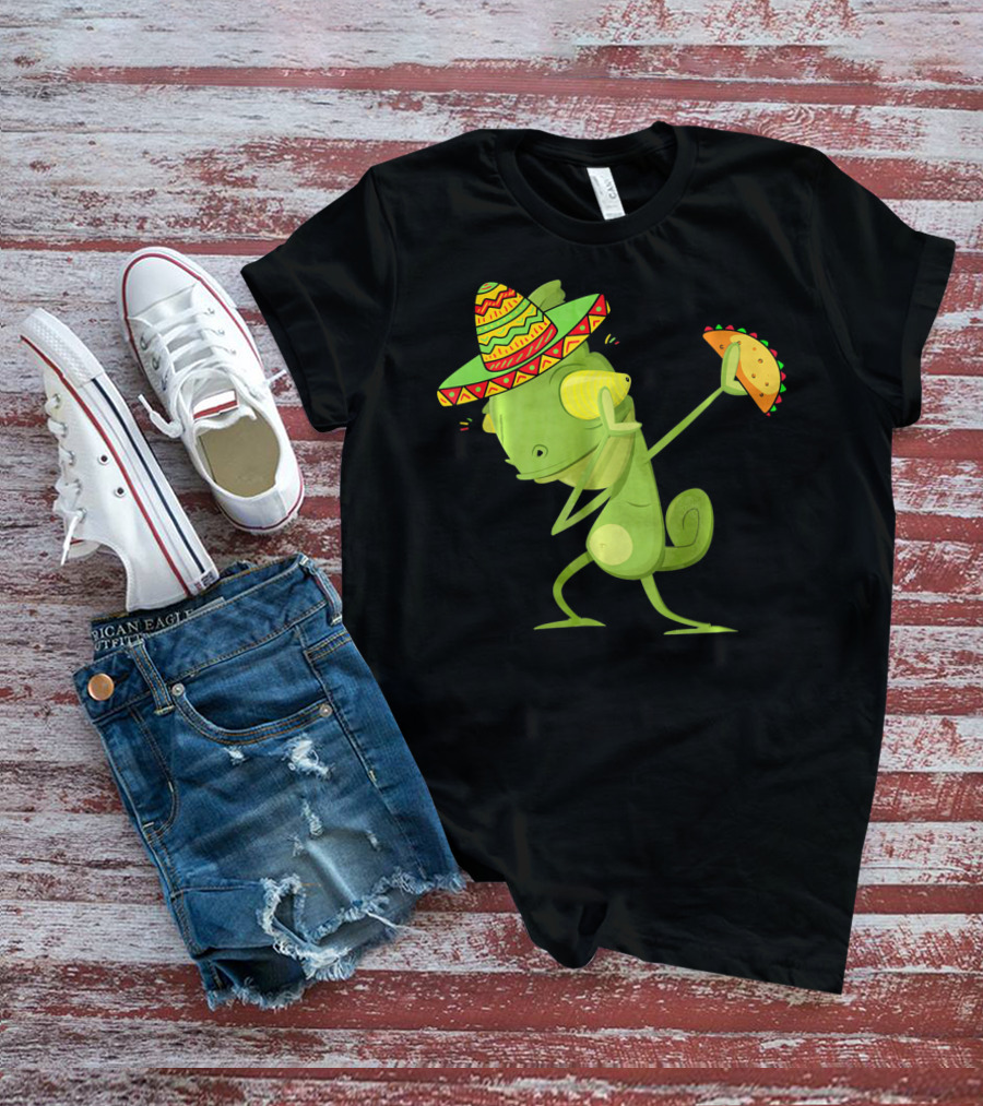 Funny Lizard Dabbing Sombrero Taco Cinco De Mayo T-Shirt