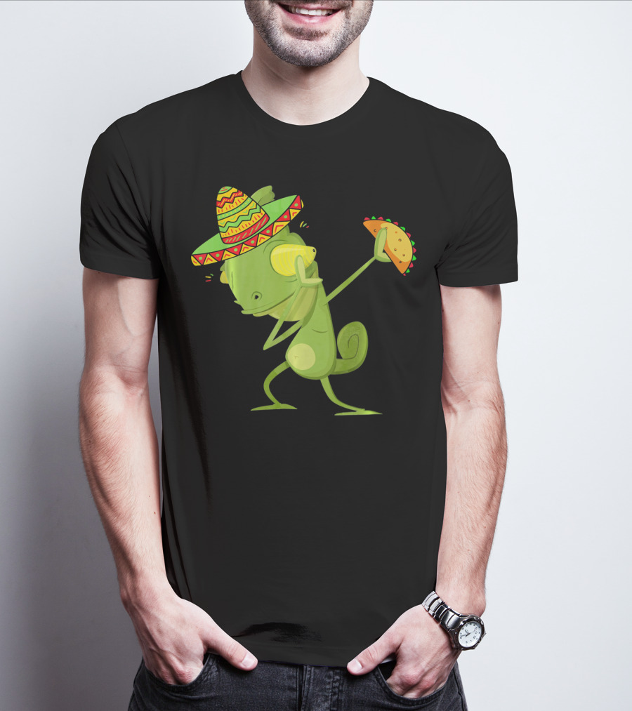 Funny Lizard Dabbing Sombrero Taco Cinco De Mayo T-Shirt