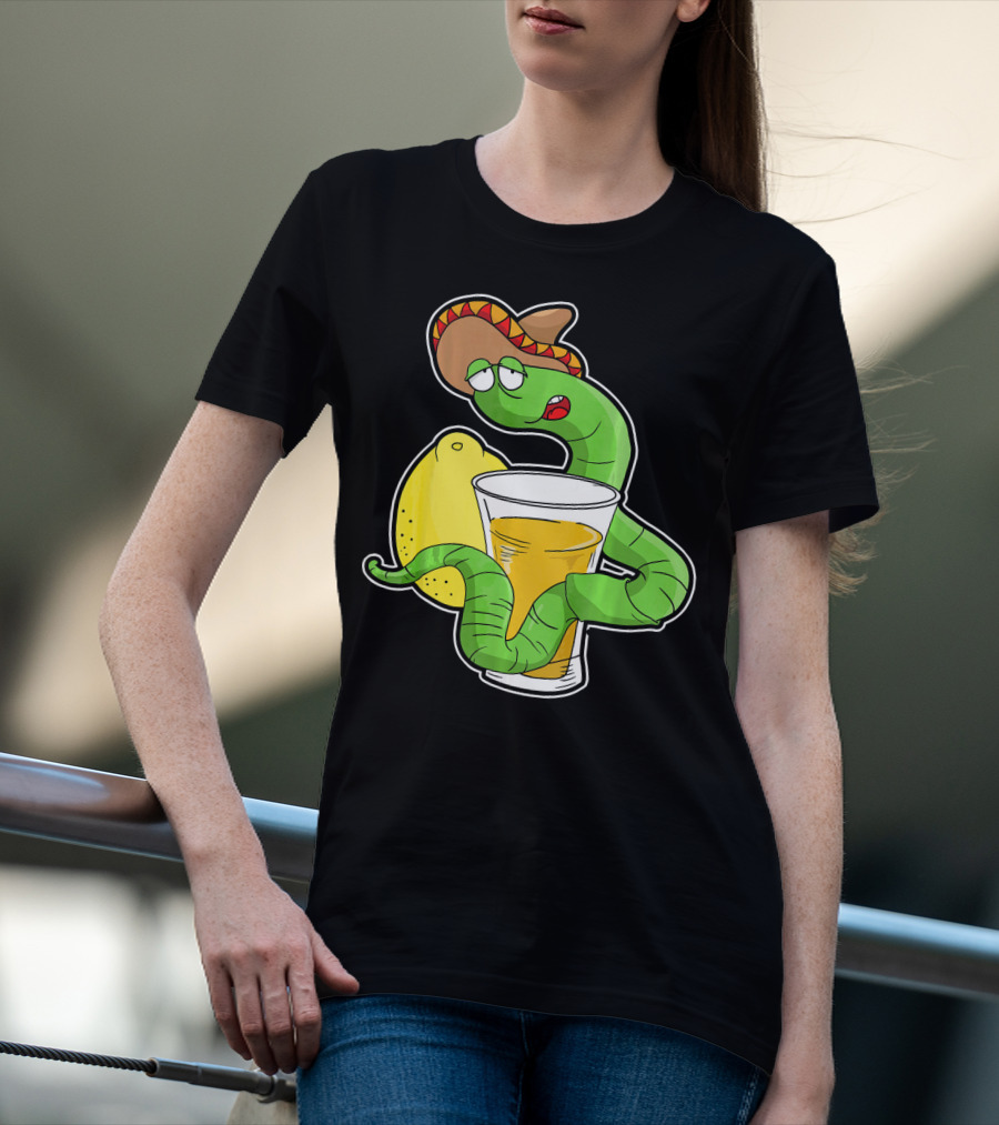 Funny Drunk Tequila Worm With Shot And Lemon Party Vibes T-Shirt