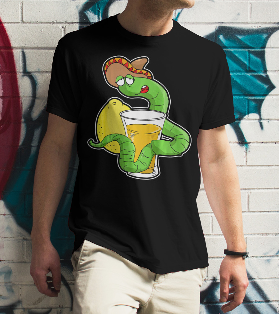 Funny Drunk Tequila Worm With Shot And Lemon Party Vibes T-Shirt