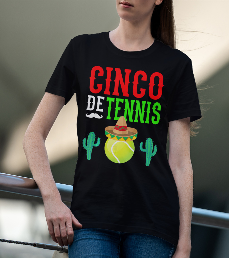 Cinco De Tennis Funny Mexico Sombrero Cactus T-Shirt