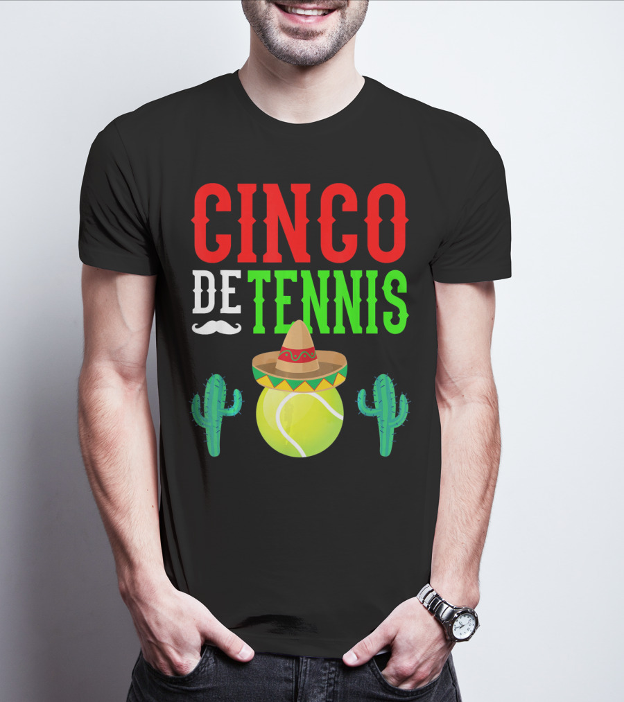 Cinco De Tennis Funny Mexico Sombrero Cactus T-Shirt