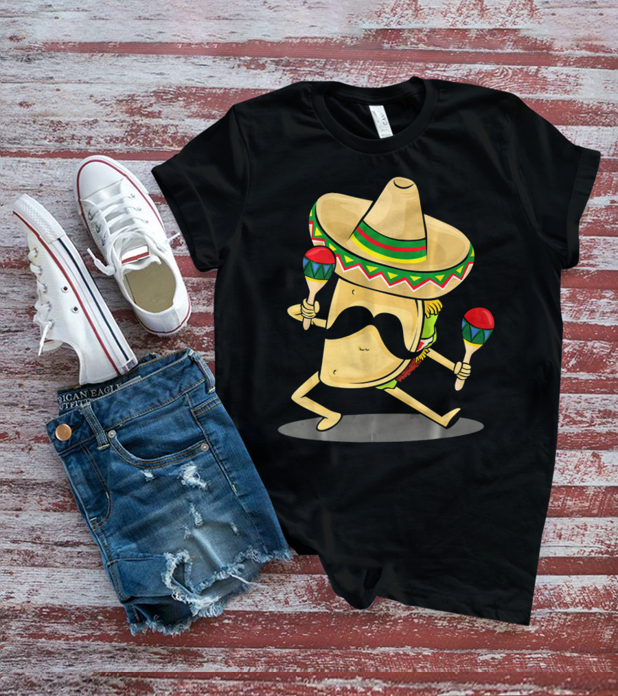 Cinco De Mayo Funny Taco Dancing Sombrero With Maracas T-Shirt