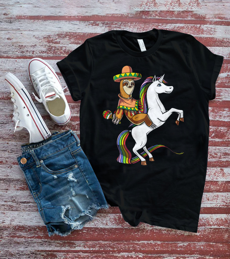 Mexican Sloth Riding Unicorn Cinco De Mayo T-Shirt