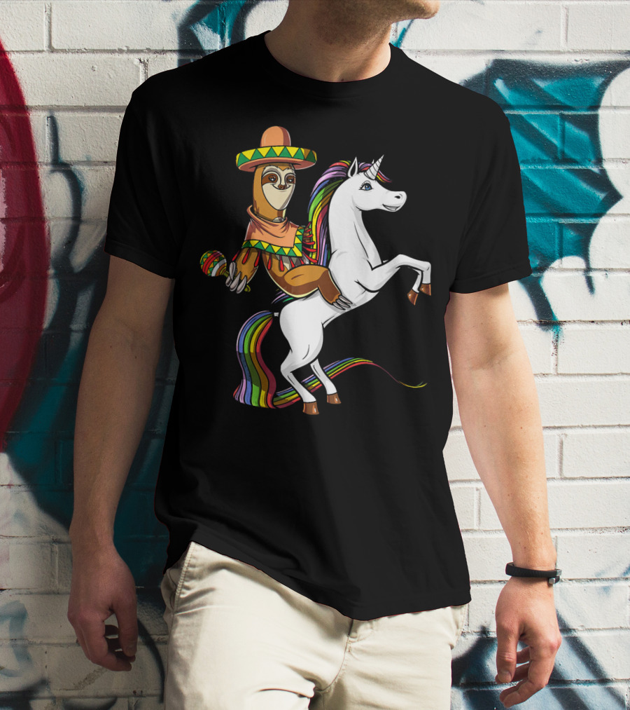 Mexican Sloth Riding Unicorn Cinco De Mayo T-Shirt