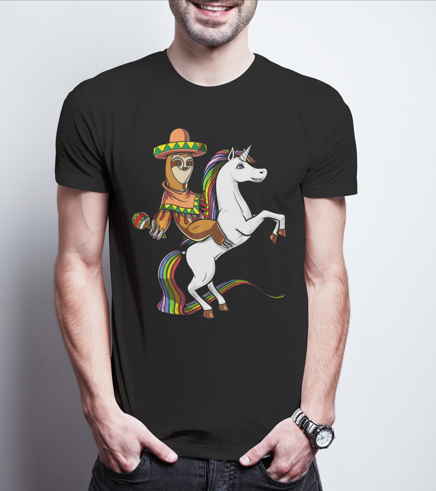 Mexican Sloth Riding Unicorn Cinco De Mayo T-Shirt