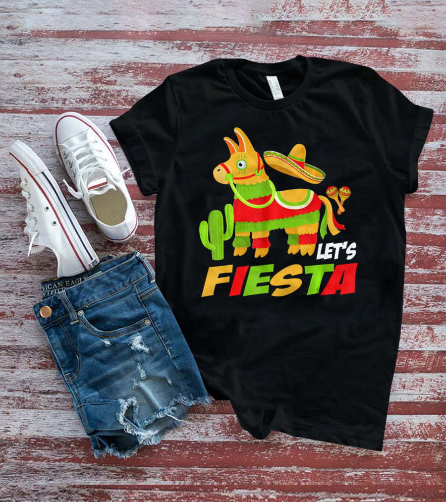 Let's Fiesta Cinco De Mayo Sombrero Piñata Cactus Maracas T-Shirt