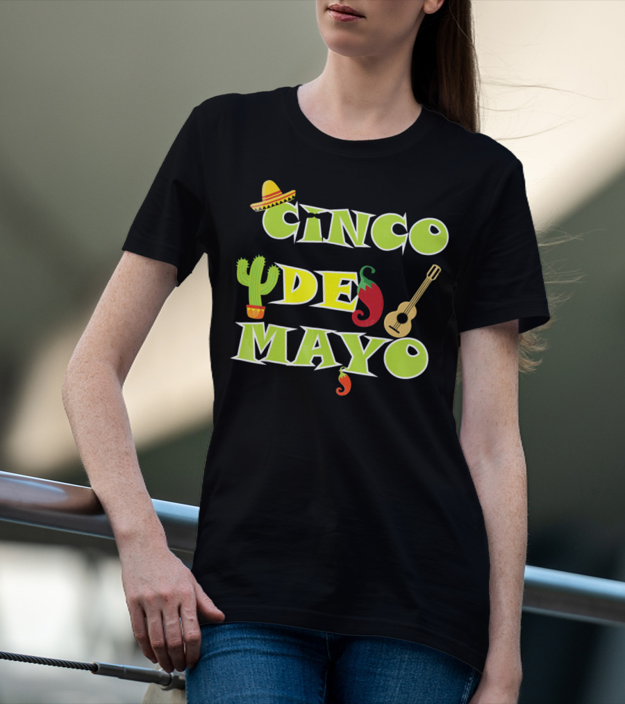 Cinco De Mayo Cactus Sombrero Guitar Chili Pepper Fiesta T-Shirt