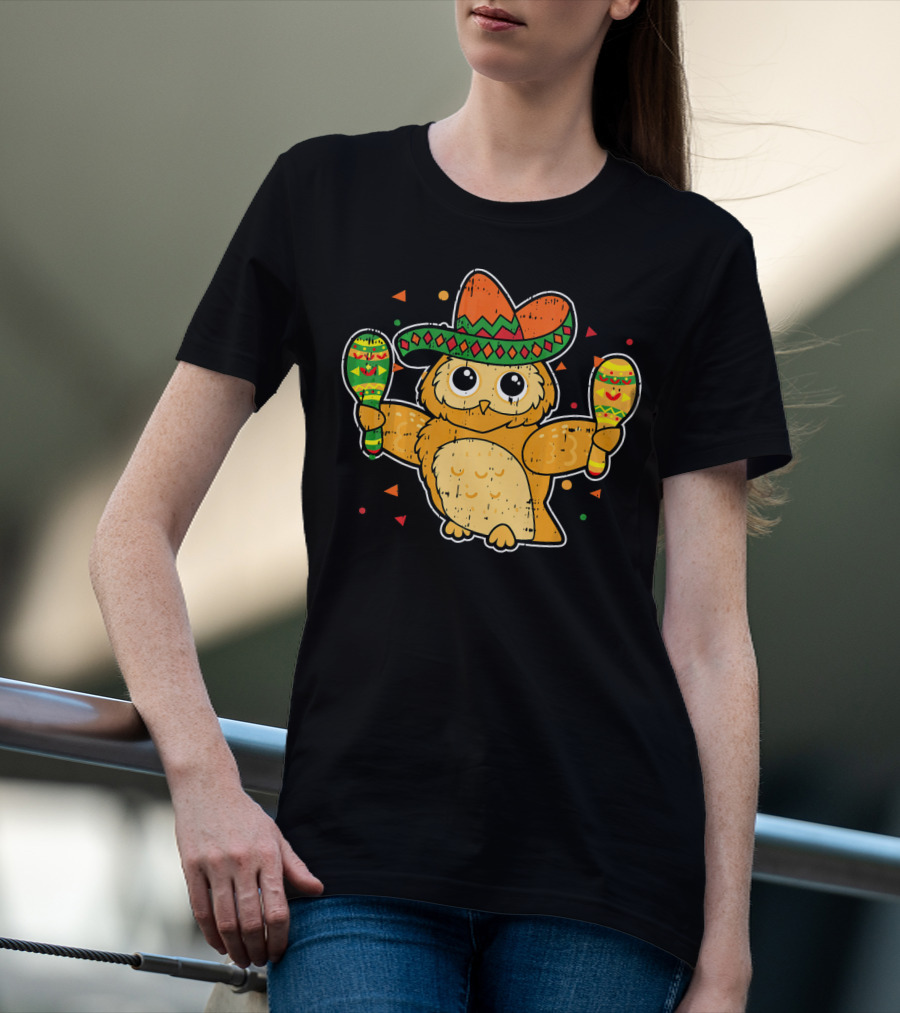 Cinco De Mayo Owl Sombrero Maracas T-Shirt