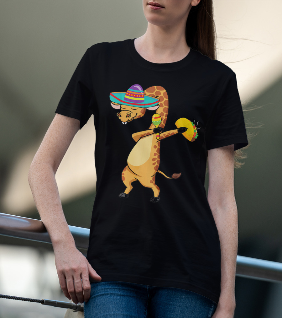 Cinco De Mayo Giraffe Dabbing With Taco And Sombrero T-Shirt