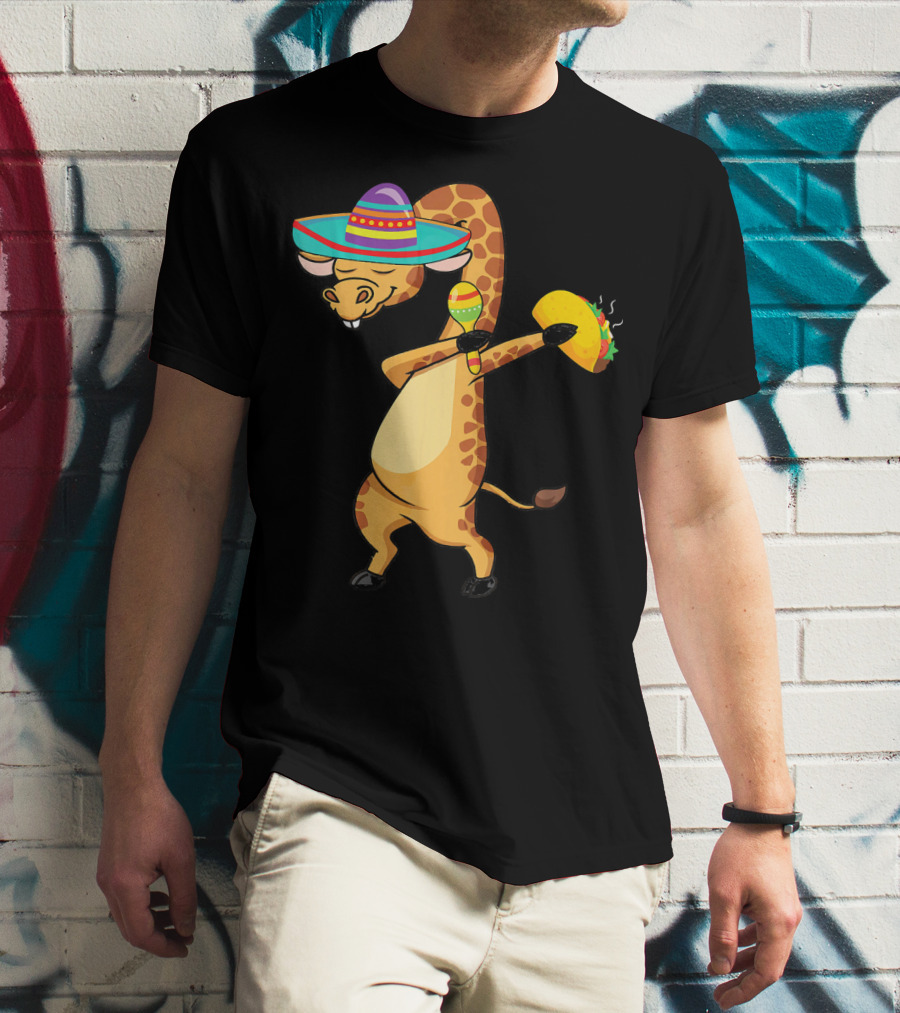 Cinco De Mayo Giraffe Dabbing With Taco And Sombrero T-Shirt