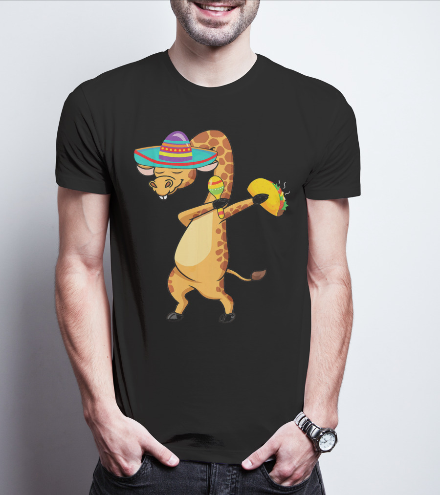 Cinco De Mayo Giraffe Dabbing With Taco And Sombrero T-Shirt
