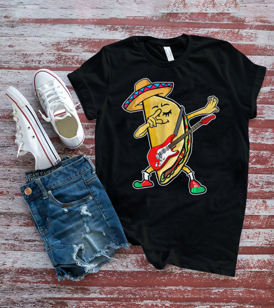 Dabbing Taco Sombrero Guitar Kids Mexican Fiesta T-Shirt