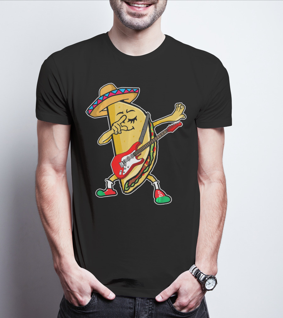 Dabbing Taco Sombrero Guitar Kids Mexican Fiesta T-Shirt