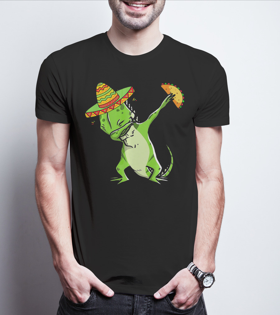 Cinco De Mayo Iguana Dabbing With Taco And Sombrero T-Shirt