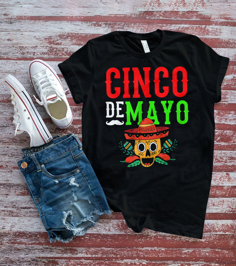 Cinco De Mayo Mariachi Skull Funny Mexic T-Shirt