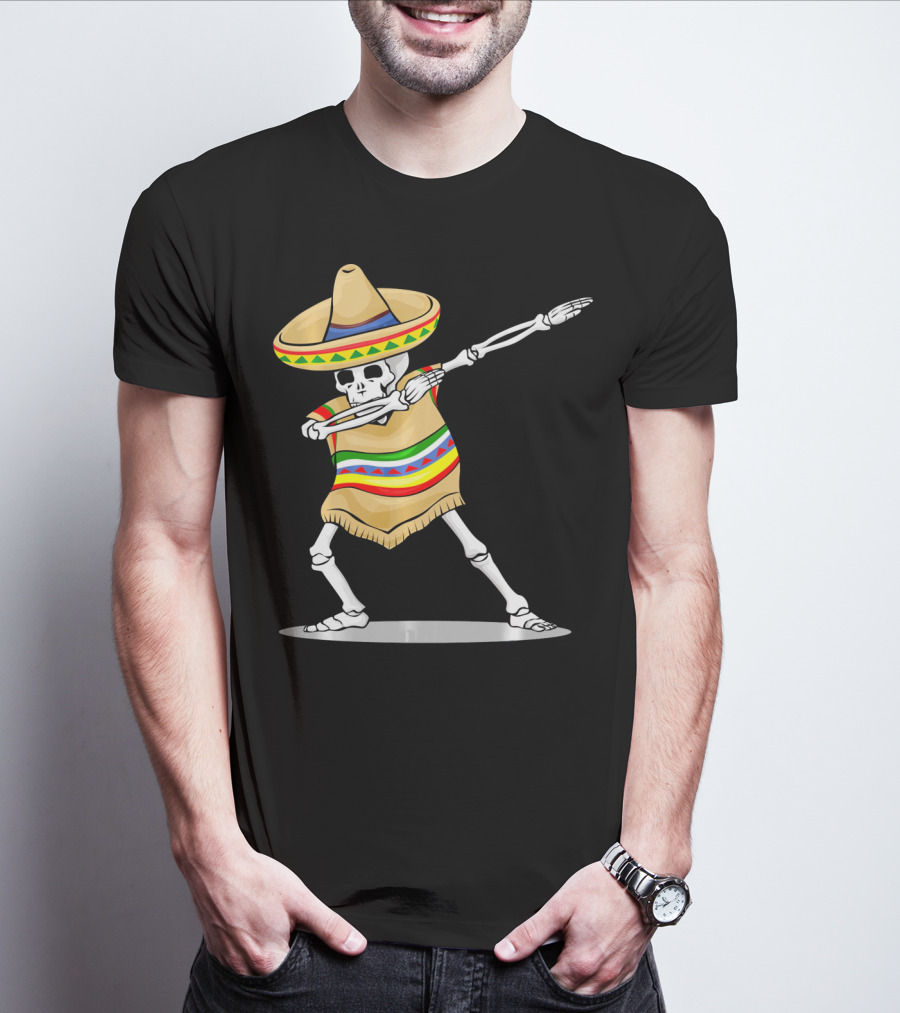 Cinco De Mayo Dabbing Skeleton Sombrero Poncho T-Shirt