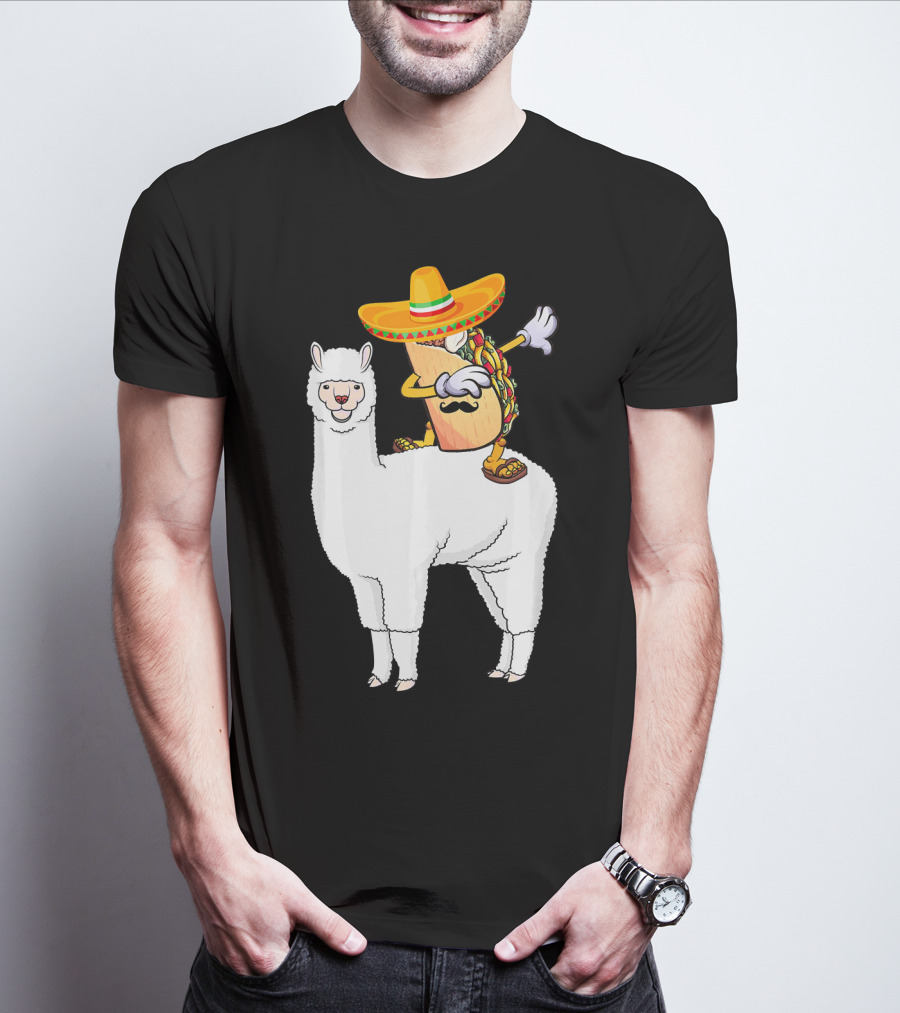 Dabbing Taco With Sombrero On Llama T-Shirt