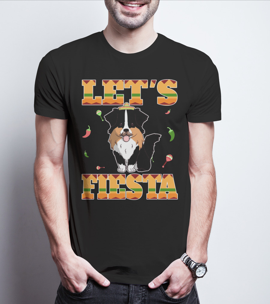 Let's Fiesta Australian Shepherd Dog Sombrero Maracas Peppers T-Shirt