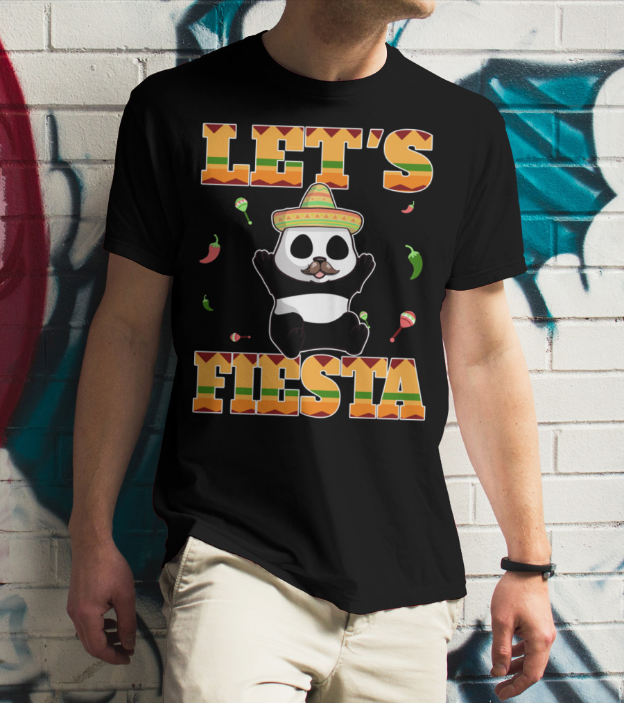 Let's Fiesta Panda Sombrero Maracas Peppers Cinco De Mayo Mexican T-Shirt