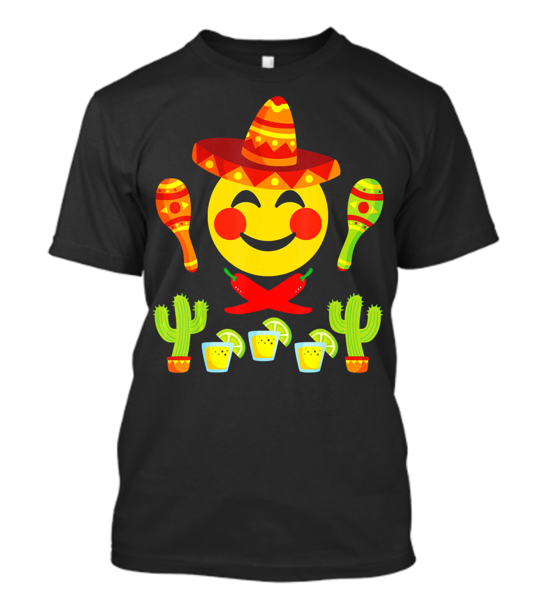 Happy Emoji Cinco De Mayo Mexican Fiesta Celebration Elements T-Shirt