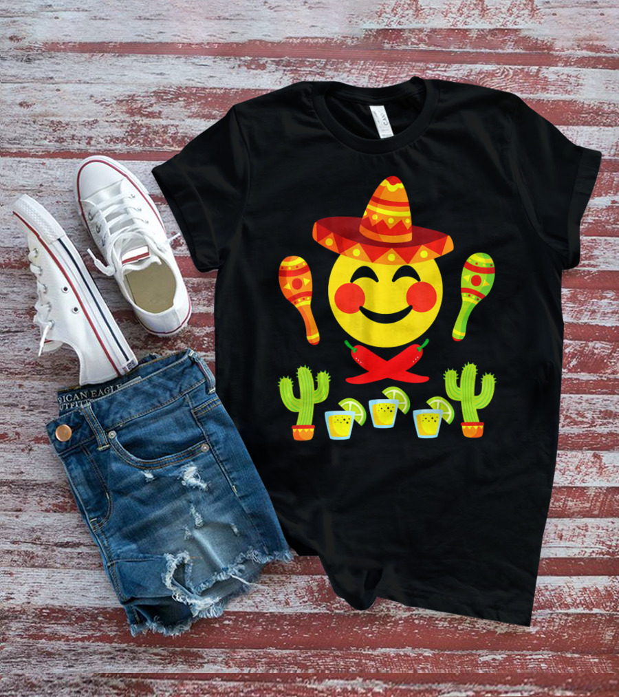Happy Emoji Cinco De Mayo Mexican Fiesta Celebration Elements T-Shirt