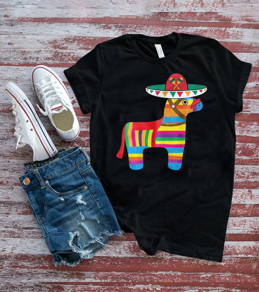 Pinata With Sombrero Mustache Cinco De Mayo Fiesta T-Shirt