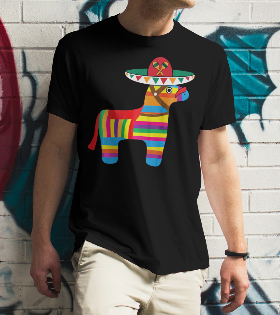 Pinata With Sombrero Mustache Cinco De Mayo Fiesta T-Shirt