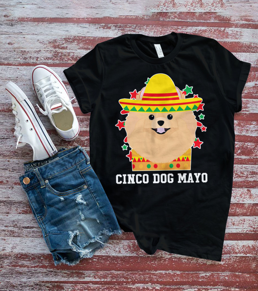 Cinco Dog Mayo Pomeranian Sombrero Stars T-Shirt