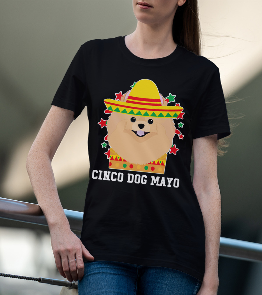 Cinco Dog Mayo Pomeranian Sombrero Stars T-Shirt