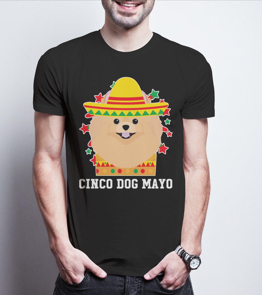 Cinco Dog Mayo Pomeranian Sombrero Stars T-Shirt