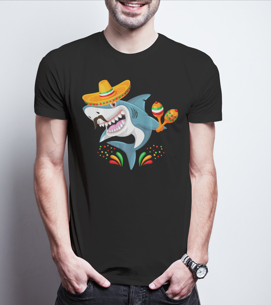 Cinco De Mayo Shark Sombrero Maracas Fiesta Mexican T-Shirt