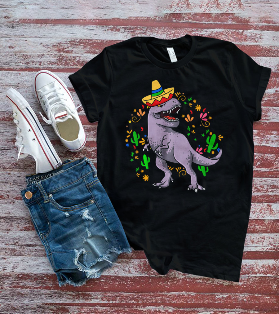 T Rex Dinosaur Cinco De Mayo 5th Of May Sombrero Cactus Fiesta T-Shirt