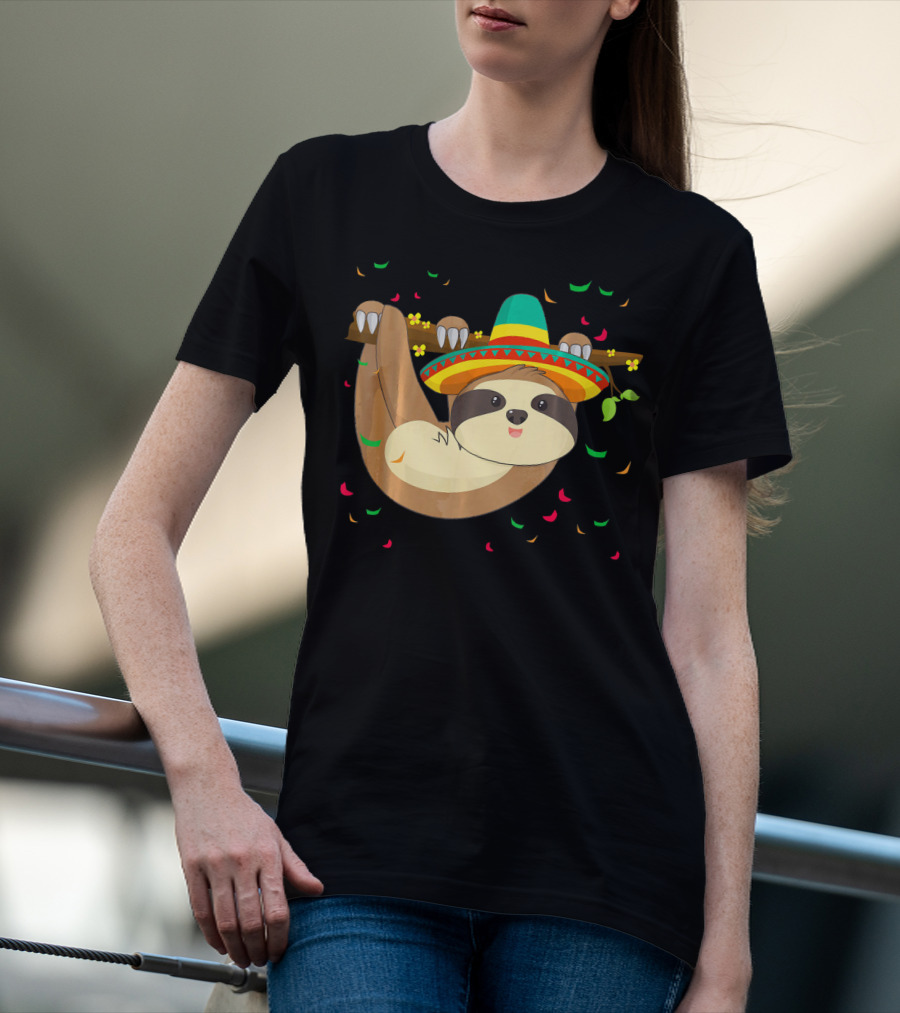 Cute Lazy Sloth With Sombrero For Cinco De Mayo 5th Of May T-Shirt