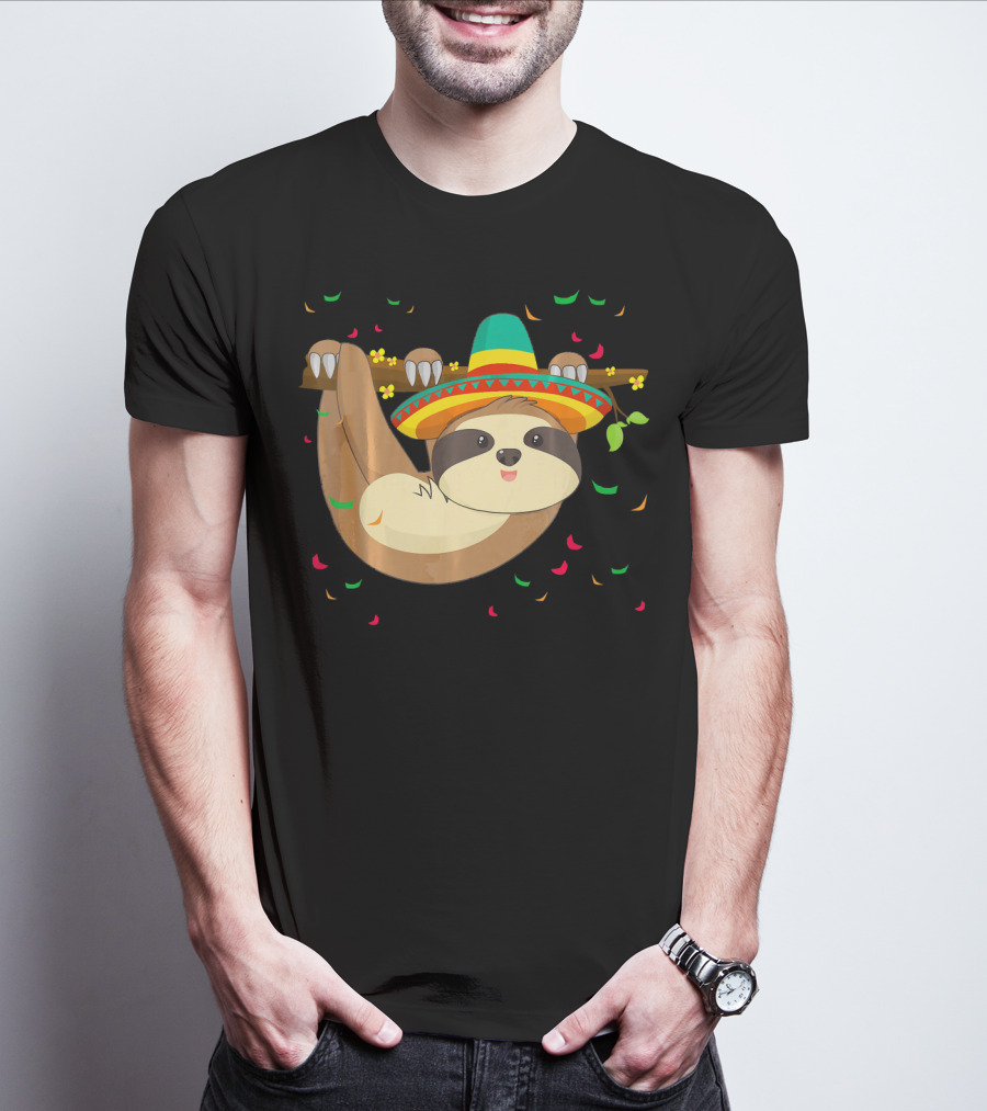 Cute Lazy Sloth With Sombrero For Cinco De Mayo 5th Of May T-Shirt