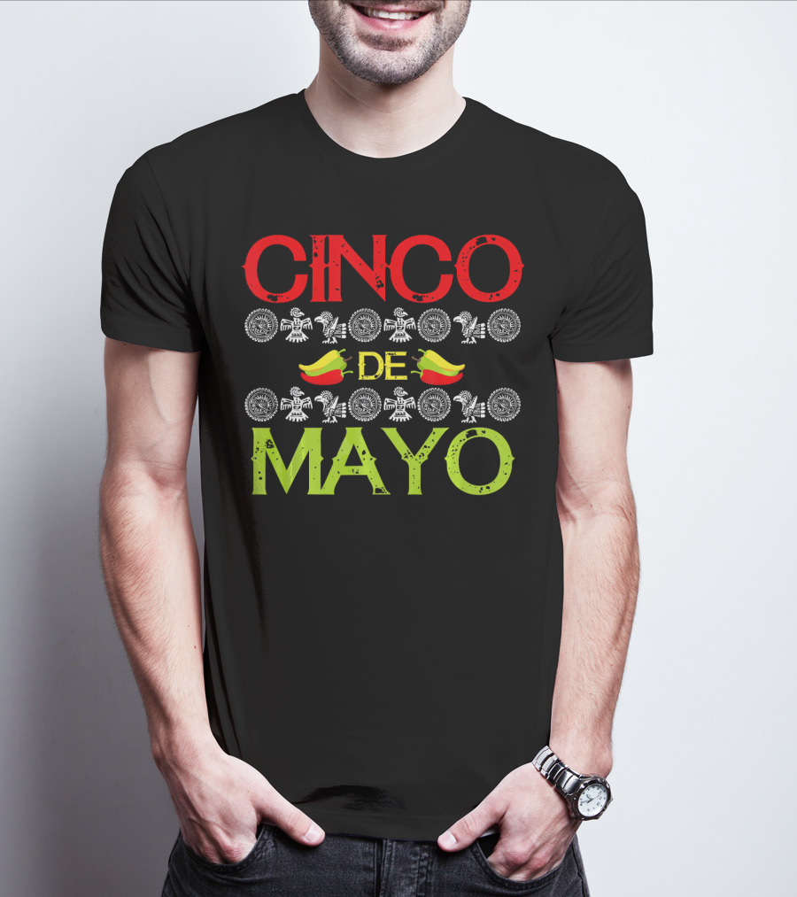 CINCO DE MAYO Mexican Festival Icons With Peppers T-Shirt