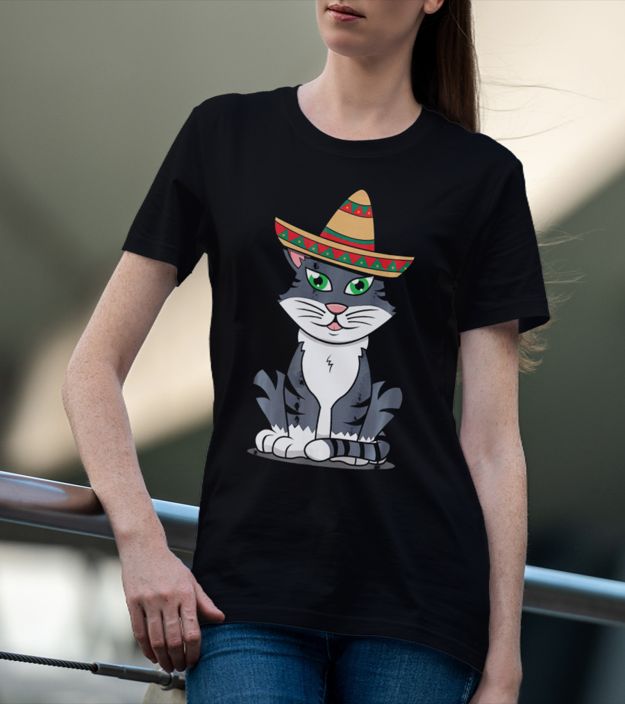 Cinco De Mayo Cat Happy With Sombrero T-Shirt