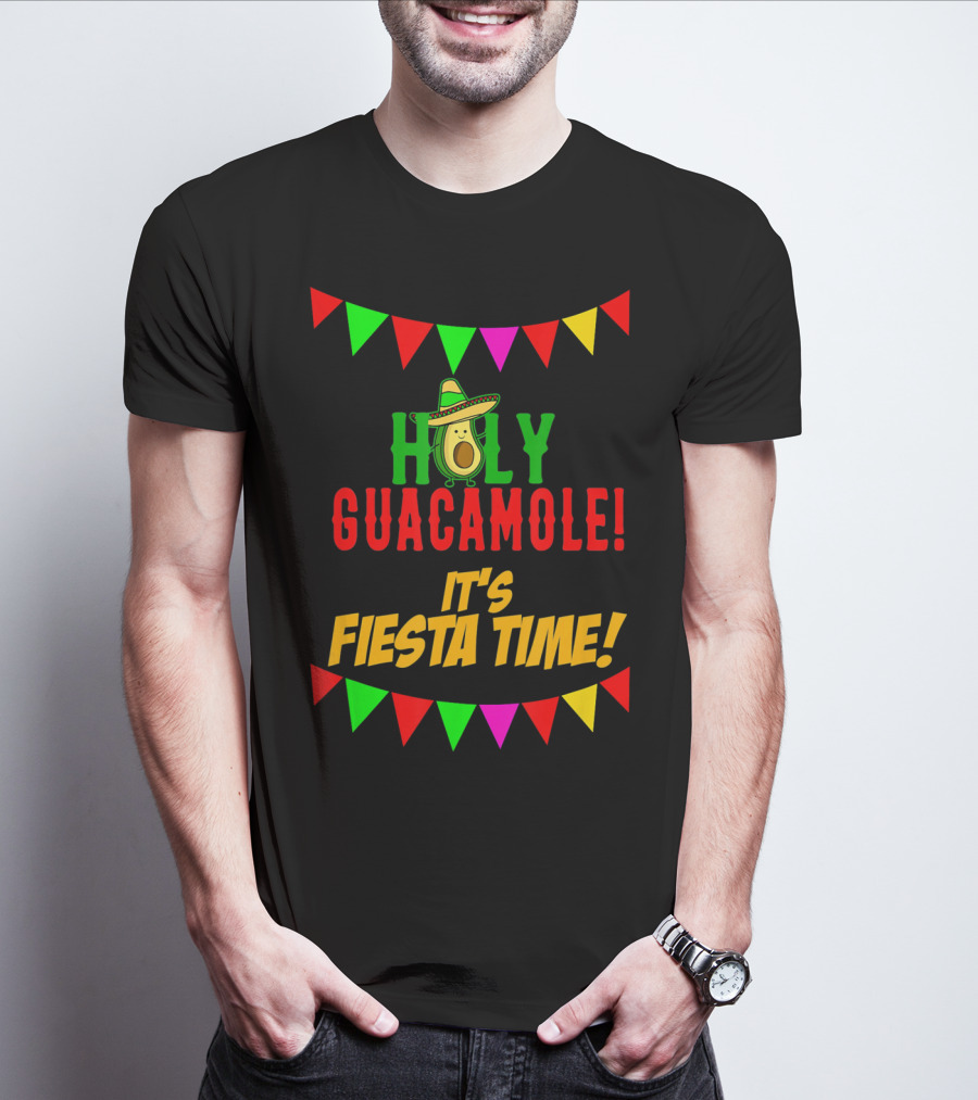 Holy Guacamole It's Fiesta Time Cinco Banners Avocado Sombrero T-Shirt