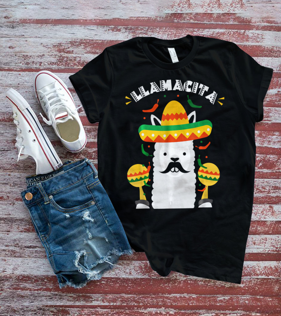 Llamacita Cinco De Mayo Party Llama Sombrero Maracas T-Shirt