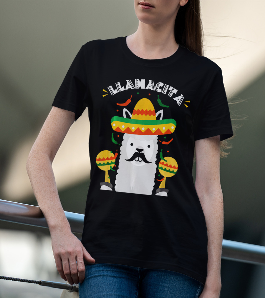Llamacita Cinco De Mayo Party Llama Sombrero Maracas T-Shirt