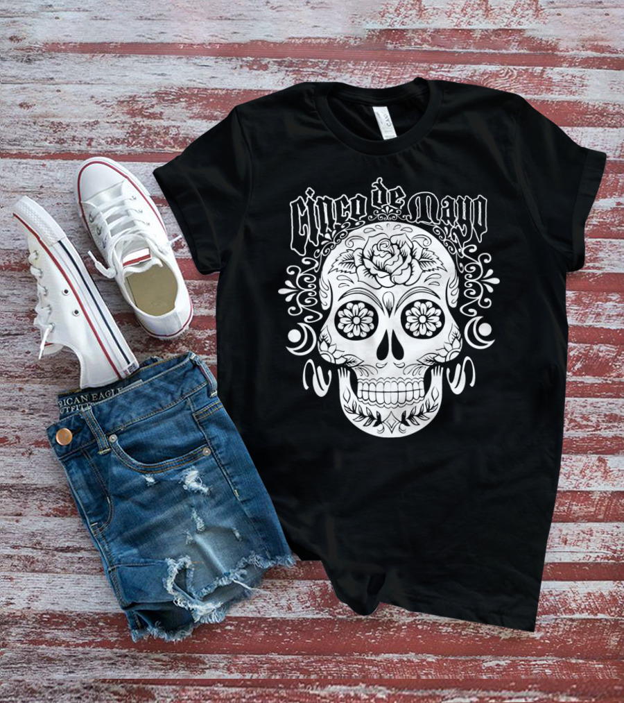 Cinco De Mayo Sugar Skull With Floral Decorations T-Shirt