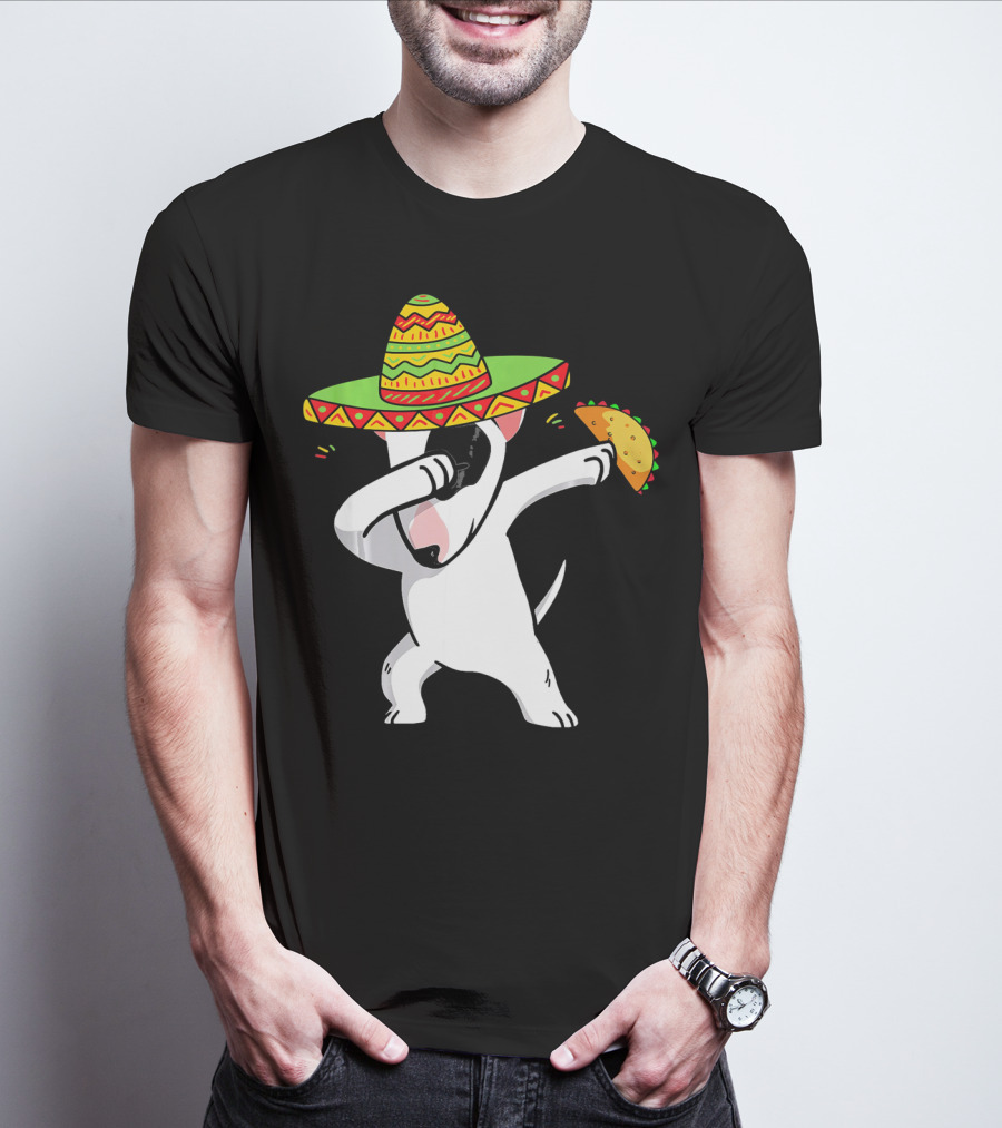 English Bull Terrier Dabbing With Sombrero And Taco T-Shirt
