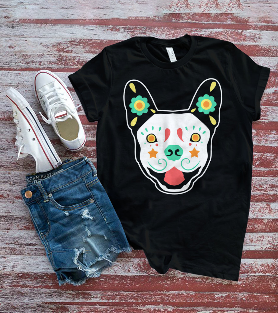French Bulldog Sugar Skull Dia De Los Muertos T-Shirt