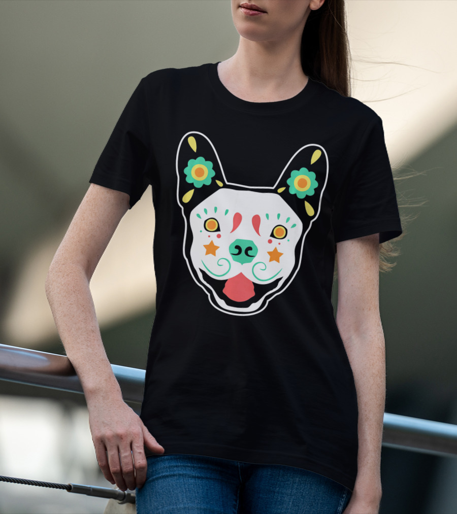 French Bulldog Sugar Skull Dia De Los Muertos T-Shirt