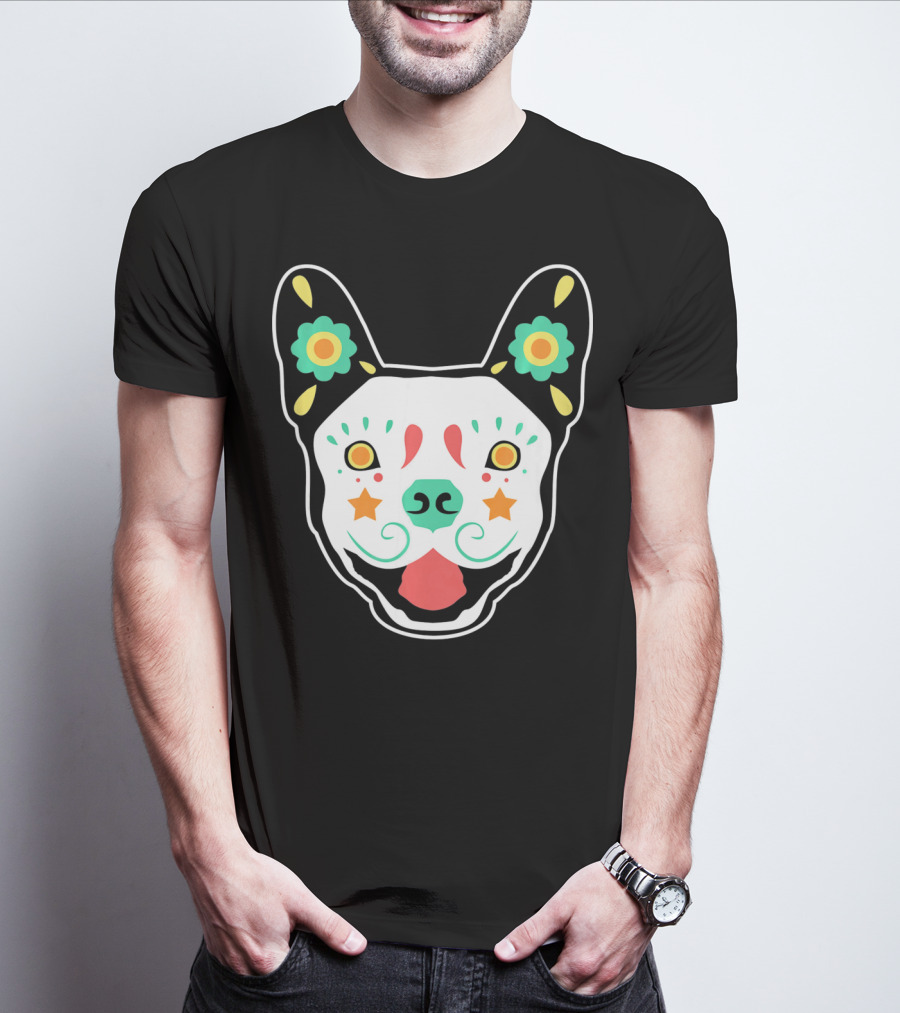 French Bulldog Sugar Skull Dia De Los Muertos T-Shirt