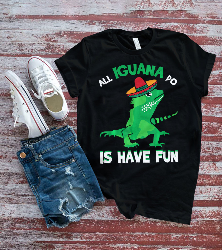 All Iguana Do Is Have Fun Iguana Wearing Sombrero Cinco De Mayo T-Shirt