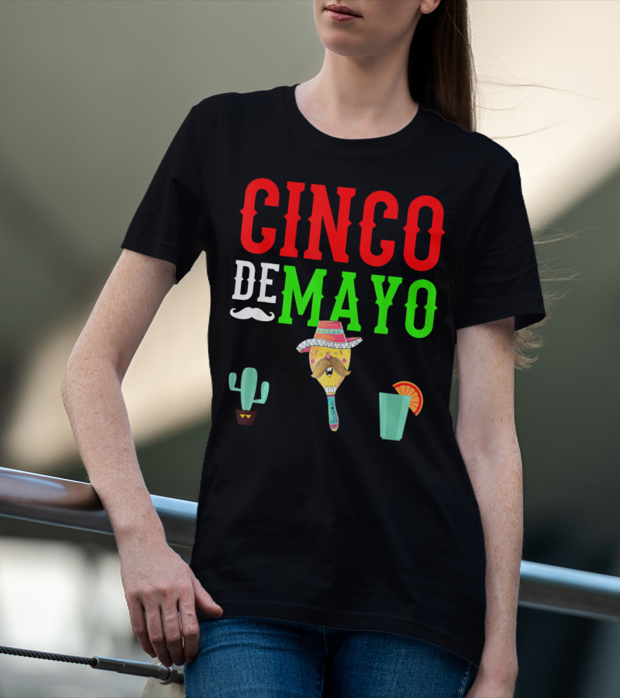 Cinco De Mayo Funny Maraca Man With Cactus And Drink T-Shirt