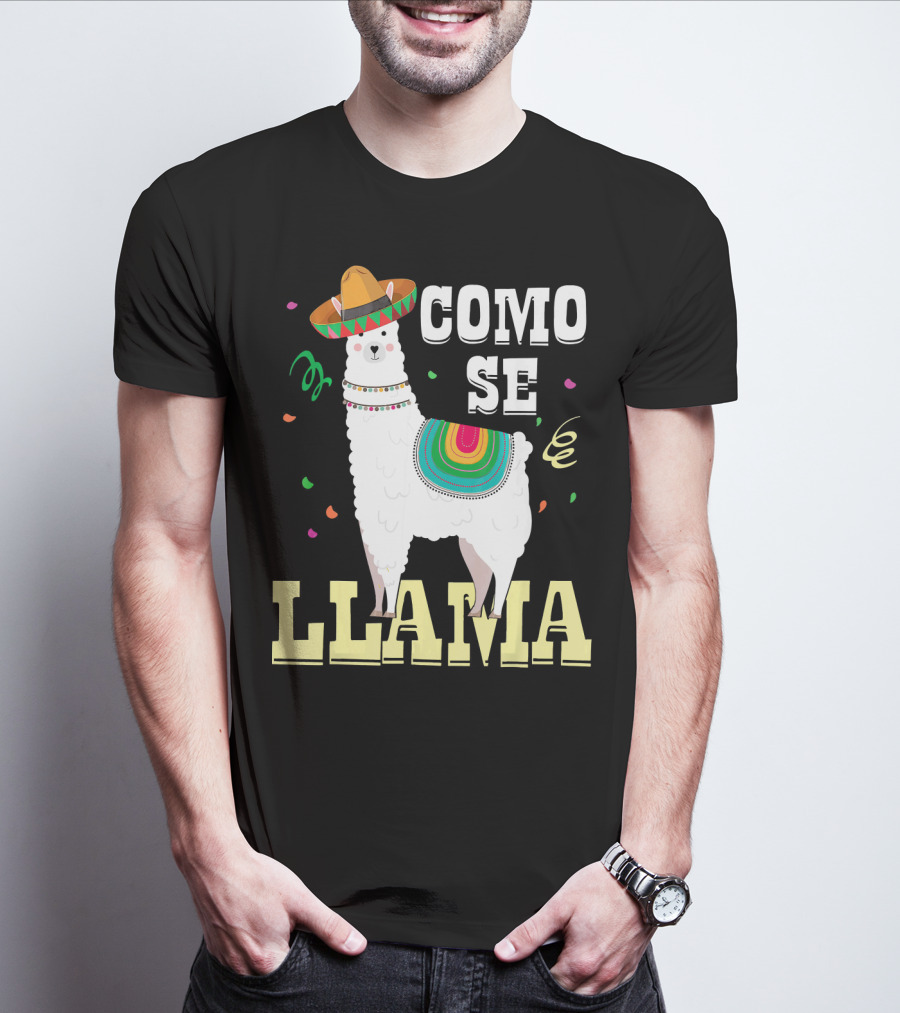 COMO SE LLAMA Cinco De Mayo Llama With Sombrero And Festive Colors T-Shirt