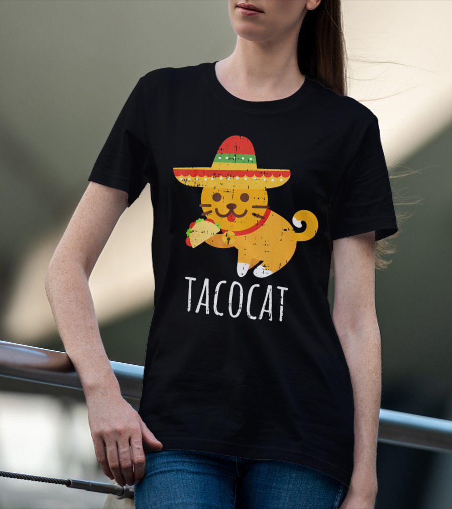 Tacocat Sombrero Taco Cat Funny Mexican Cinco De Mayo T-Shirt