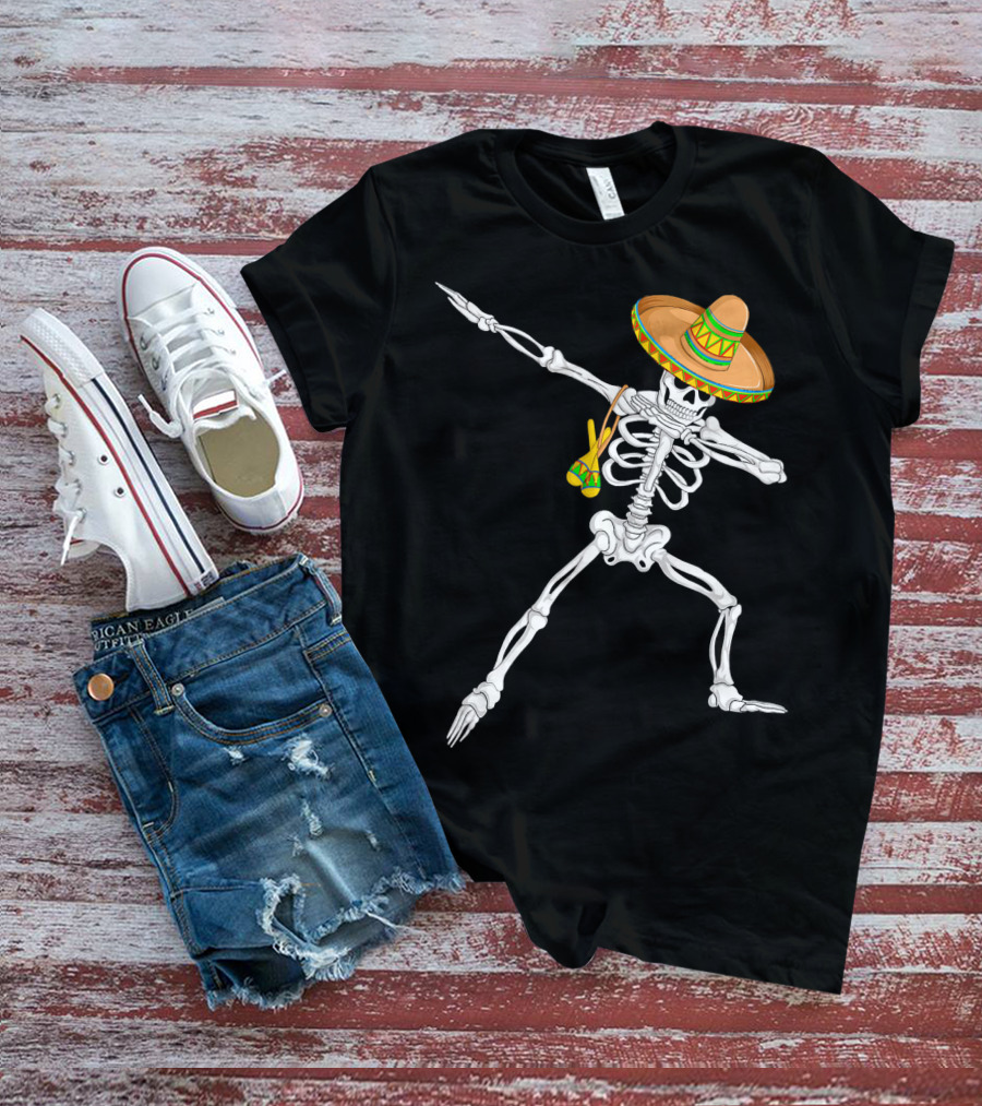 Cinco De Mayo Dabbing Skeleton Sombrero Dance T-Shirt